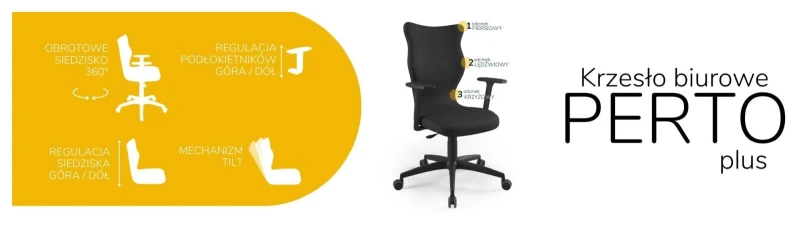 Krzesło biurowe obrotowe do biurka Perto Plus wzrost powyżej 188 cm czarna podstawa kółka - Solar 1