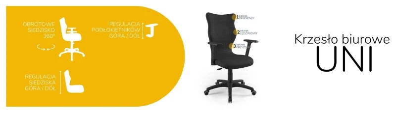 Krzesło biurowe obrotowe do biurka Uni wzrost powyżej 188 cm czarna podstawa kółka - Solar 1