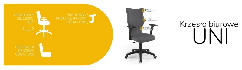 Krzesło biurowe obrotowe do biurka Uni wzrost powyżej 188 cm czarna podstawa kółka - Solar 33