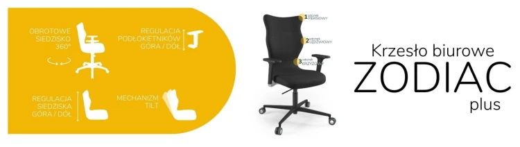 Krzesło biurowe obrotowe do biurka Zodiac Plus wzrost powyżej 188 cm czarna podstawa kółka - Solar 1
