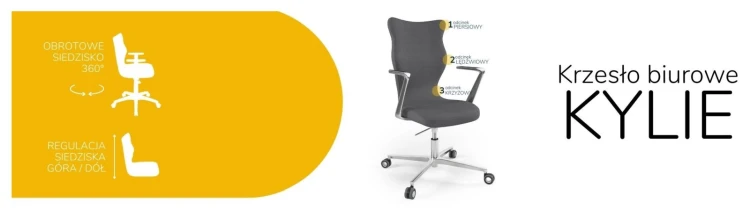 Krzesło biurowe obrotowe do biurka Kylie wzrost powyżej 188 cm aluminiowa podstawa kółka - Solar 33