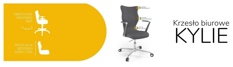 Krzesło biurowe obrotowe do biurka Kylie wzrost powyżej 188 cm aluminiowa podstawa kółka - Solar 33