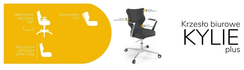 Krzesło biurowe obrotowe do biurka Kylie Plus wzrost 159-188 cm aluminiowa podstawa kółka - Vega 17