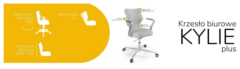 Krzesło biurowe obrotowe do biurka Kylie Plus wzrost 159-188 cm aluminiowa podstawa kółka - Vega 3