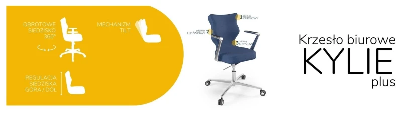 Krzesło biurowe obrotowe do biurka Kylie Plus wzrost 159-188 cm aluminiowa podstawa kółka - Solar 24