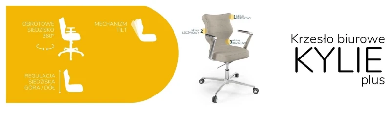 Krzesło biurowe obrotowe do biurka Kylie Plus wzrost 159-188 cm aluminiowa podstawa kółka - Solar 26