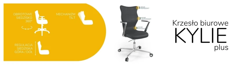 Krzesło biurowe obrotowe do biurka Kylie Plus wzrost powyżej 188 cm aluminiowa podstawa kółka - Vega 17