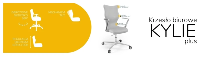Krzesło biurowe obrotowe do biurka Kylie Plus wzrost powyżej 188 cm aluminiowa podstawa kółka - Vega 3