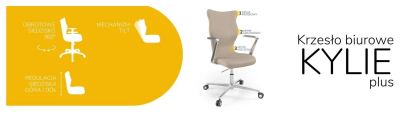 Krzesło biurowe obrotowe do biurka Kylie Plus wzrost powyżej 188 cm aluminiowa podstawa kółka - Vega 26