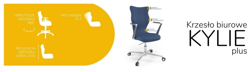 Krzesło biurowe obrotowe do biurka Kylie Plus wzrost powyżej 188 cm aluminiowa podstawa kółka - Solar 24