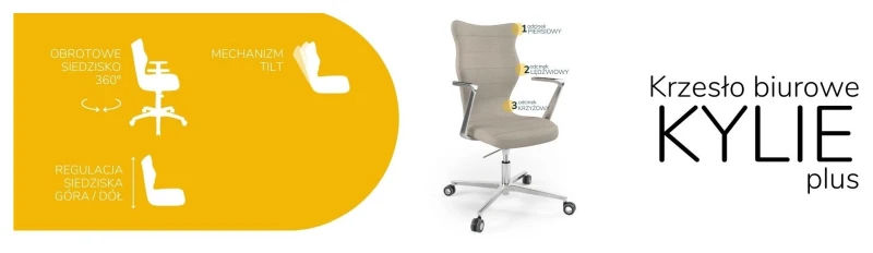 Krzesło biurowe obrotowe do biurka Kylie Plus wzrost powyżej 188 cm aluminiowa podstawa kółka - Solar 26