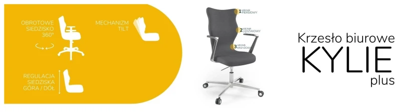 Krzesło biurowe obrotowe do biurka Kylie Plus wzrost powyżej 188 cm aluminiowa podstawa kółka - Solar 33