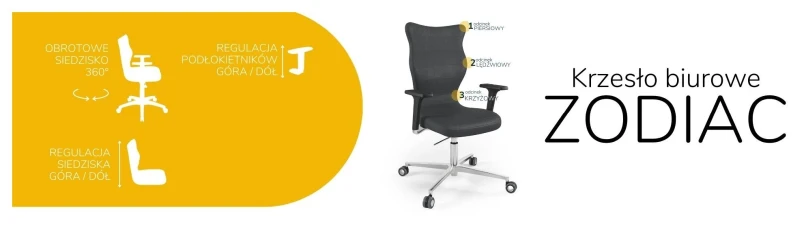 Krzesło biurowe obrotowe do biurka Zodiac wzrost powyżej 188 cm aluminiowa podstawa kółka - Vega 17