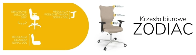 Krzesło biurowe obrotowe do biurka Zodiac wzrost powyżej 188 cm aluminiowa podstawa kółka - Vega 26