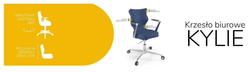 Krzesło biurowe obrotowe do biurka Kylie wzrost 159-188 cm aluminiowa podstawa kółka - Solar 24