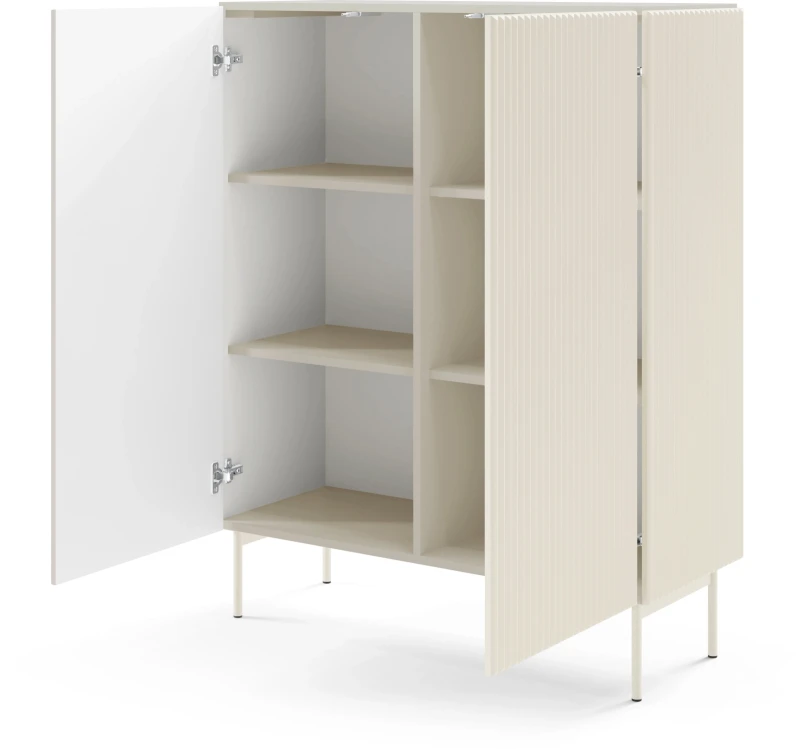 Komoda wysoka Muti 2-drzwiowa z ryflowanymi frontami i bokami 99 cm kaszmir