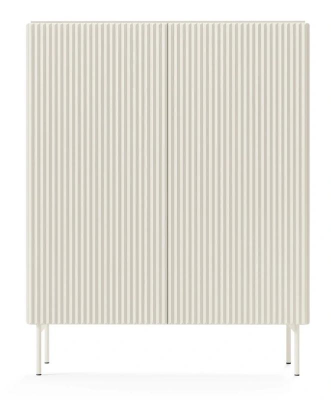 Komoda wysoka Muti 2-drzwiowa z ryflowanymi frontami i bokami 99 cm kaszmir