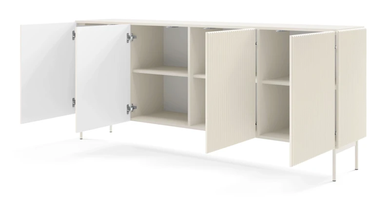 Komoda Muti 4-drzwiowa z ryflowanymi frontami i bokami 195 cm kaszmir