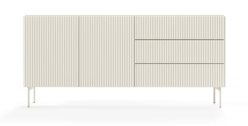 Komoda Muti 2-drzwiowa z 3 szufladami ryflowane fronty i boki 177 cm kaszmir