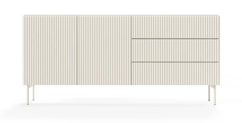 Komoda Muti 2-drzwiowa z 3 szufladami ryflowane fronty i boki 177 cm kaszmir