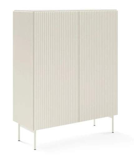 Komoda wysoka Muti 2-drzwiowa z ryflowanymi frontami i bokami 99 cm kaszmir