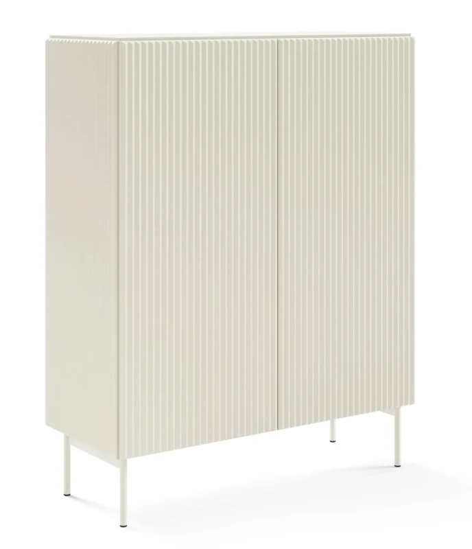 Komoda wysoka Muti 2-drzwiowa z ryflowanymi frontami i bokami 99 cm kaszmir