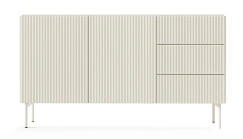 Komoda Muti 2-drzwiowa z 3 szufladami ryflowane fronty i boki 147 cm kaszmir