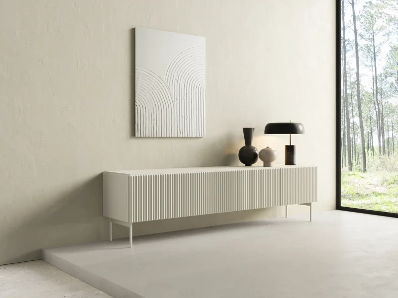 Szafka RTV Muti 4-drzwiowa z ryflowanymi frontami i bokami 195 cm kaszmir