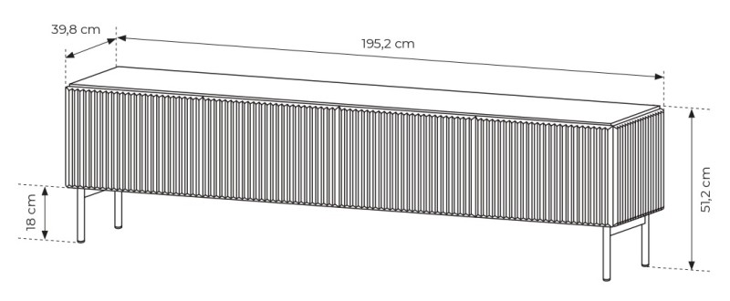 Szafka RTV Muti 4-drzwiowa z ryflowanymi frontami i bokami 195 cm kaszmir