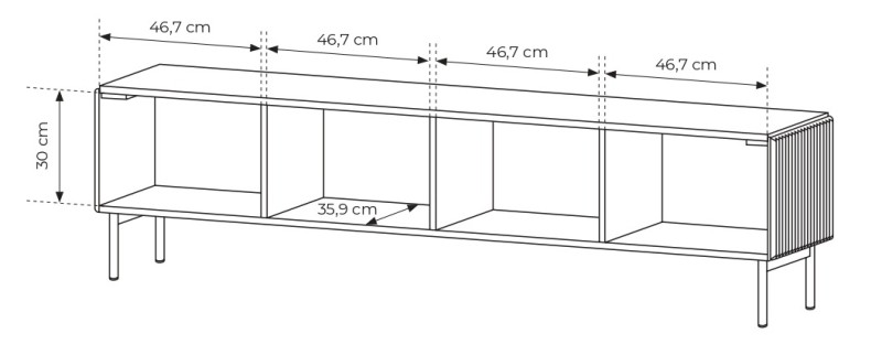 Szafka RTV Muti 4-drzwiowa z ryflowanymi frontami i bokami 195 cm kaszmir