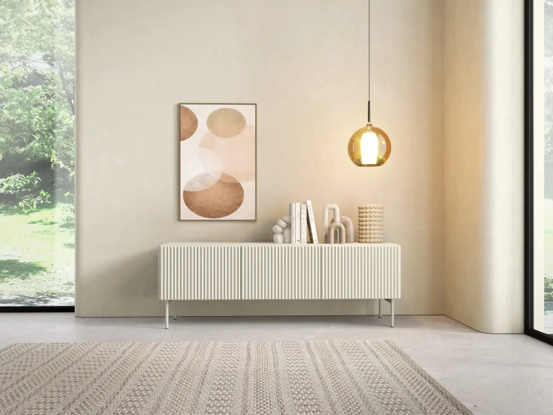 Szafka RTV Muti 3-drzwiowa z ryflowanymi frontami i bokami 147 cm kaszmir