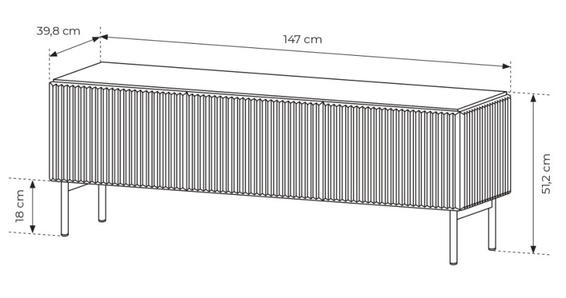 Szafka RTV Muti 3-drzwiowa z ryflowanymi frontami i bokami 147 cm kaszmir