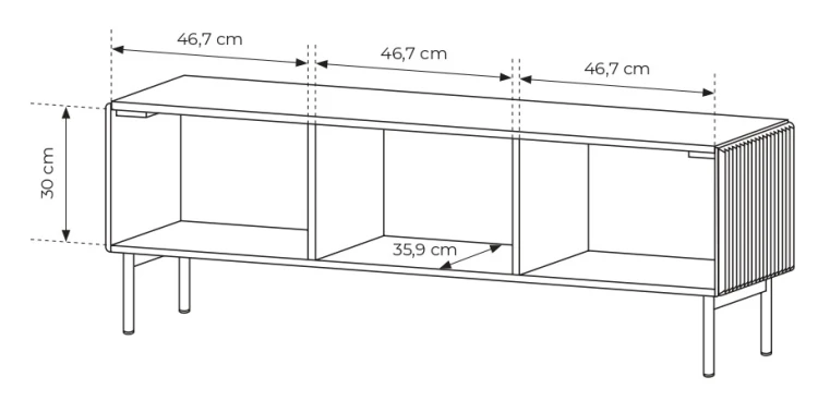 Szafka RTV Muti 3-drzwiowa z ryflowanymi frontami i bokami 147 cm kaszmir