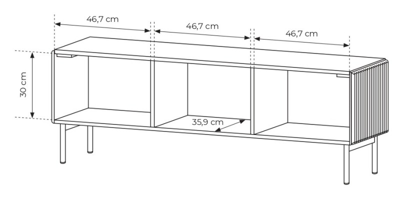 Szafka RTV Muti 3-drzwiowa z ryflowanymi frontami i bokami 147 cm kaszmir