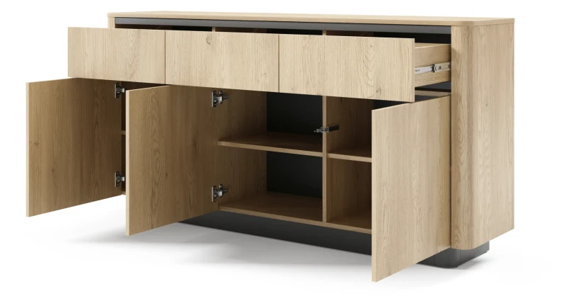Komoda Torro 3-drzwiowa z 3 szufladami 163 cm dąb cremona/czarny