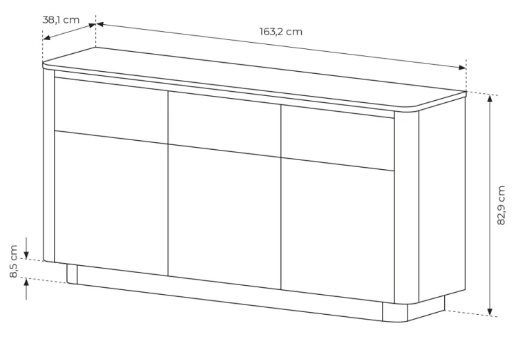 Komoda Torro 3-drzwiowa z 3 szufladami 163 cm dąb cremona/czarny