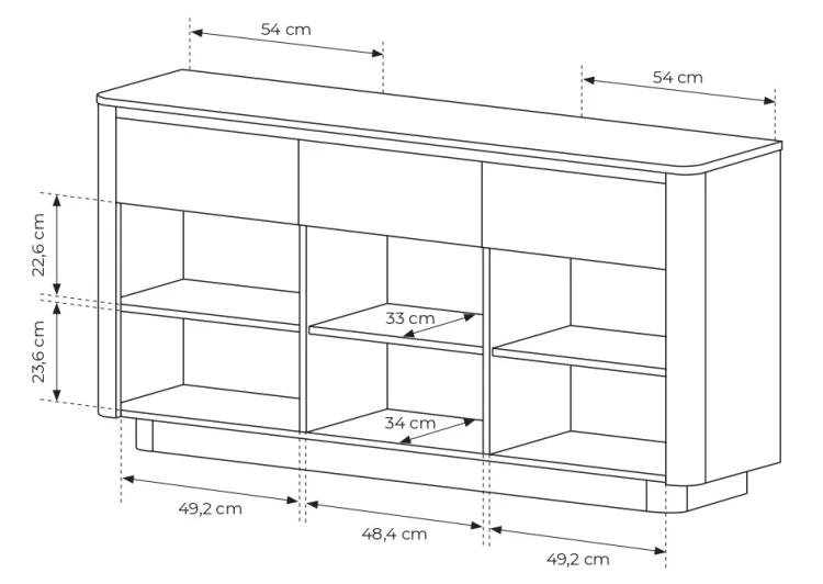 Komoda Torro 3-drzwiowa z 3 szufladami 163 cm dąb cremona/czarny