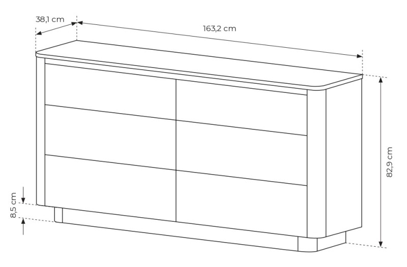 Komoda Torro z 6 szufladami 163 cm dąb cremona/czarny