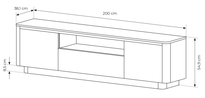 Szafka RTV Torro 3-drzwiowa stojąca 200 cm dąb cremona/czarny