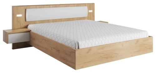 Łóżko Xelo ze stolikami nocnymi LED 160x200 cm dąb craft złoty + biały