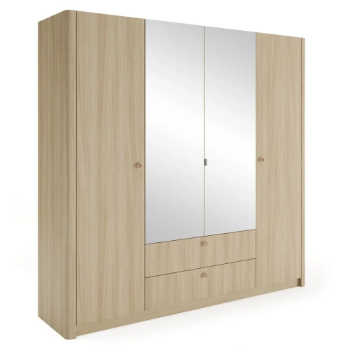 Szafa Viki z lustrem 4-drzwiowa 2 szuflady 213 cm dąb barista
