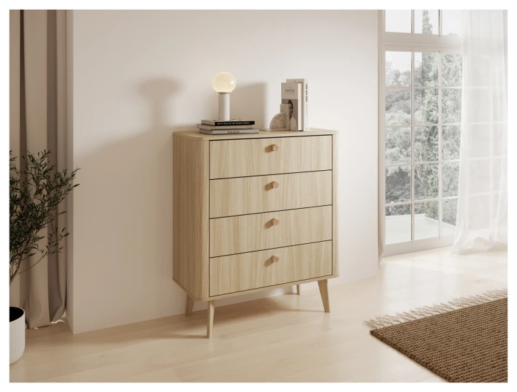 Komoda Viki 4 szuflady wąska na nóżkach 88 cm dąb barista