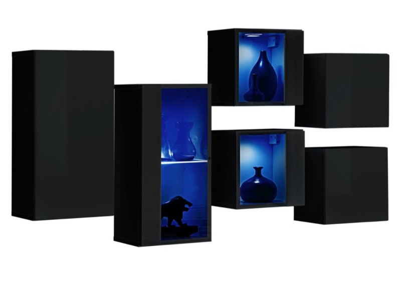 Meblościanka Switch SB IV  -  Wariant mebla: korpus: czarny, front: czarny połysk