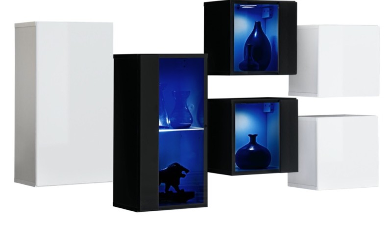 Meblościanka Switch SB IV - Wariant mebla: korpus: biały/czarny, front: biały połysk/czarny połysk