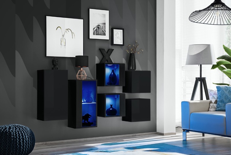 Meblościanka Switch SB IV - korpus: czarny, front: czarny połysk