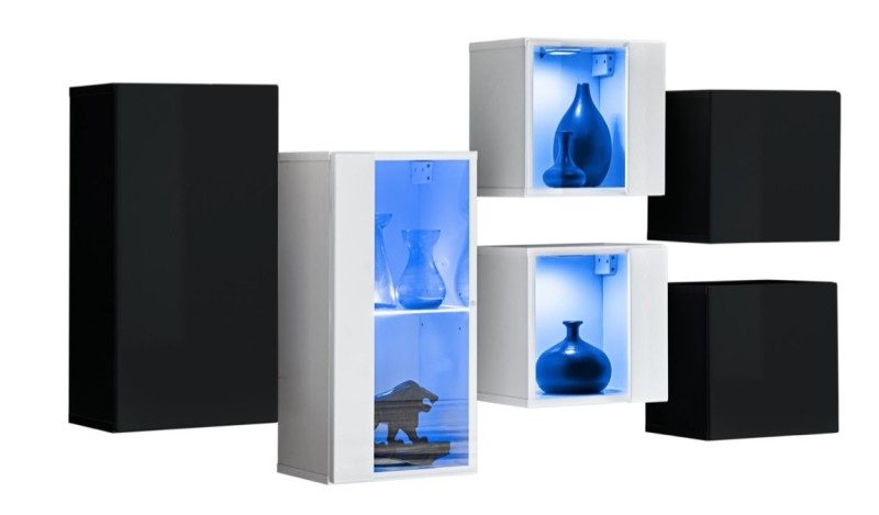 Meblościanka Switch SB IV - Wariant mebla: korpus: czarny/biały, front: czarny połysk, biały połysk