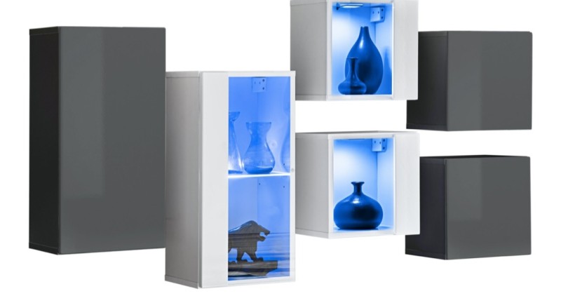 Meblościanka Switch SB IV - Wariant mebla: korpus: grafit/biały, front: grafit połysk/biały połysk