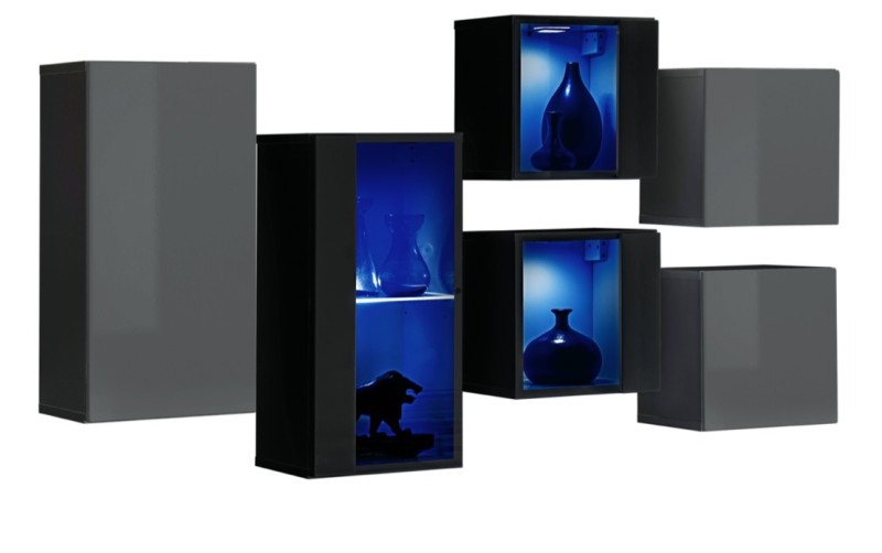 Meblościanka Switch SB IV - Wariant mebla: korpus: grafit/czarny, front: grafit połysk/czarny połysk