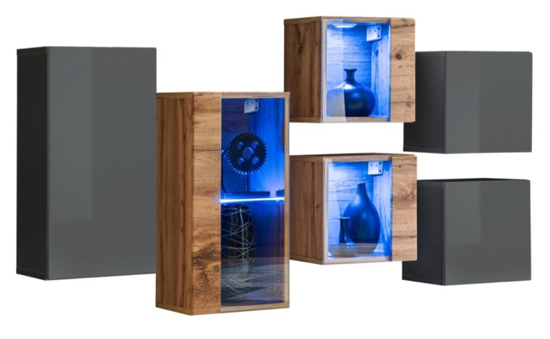 Meblościanka Switch SB IV - Wariant mebla: korpus: grafit/wotan, front: grafit połysk/wotan