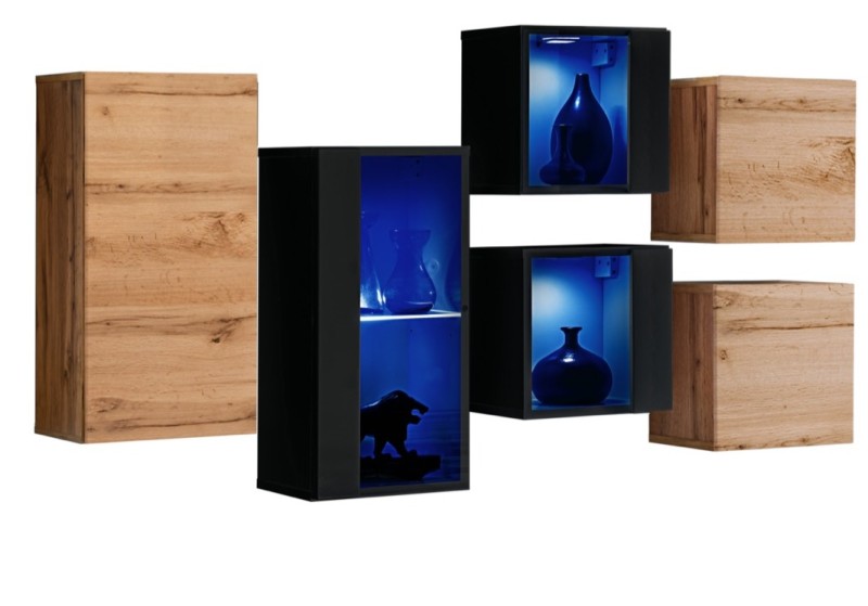 Meblościanka Switch SB IV - Wariant mebla: korpus: wotan/czarny, front: wotan/czarny połysk